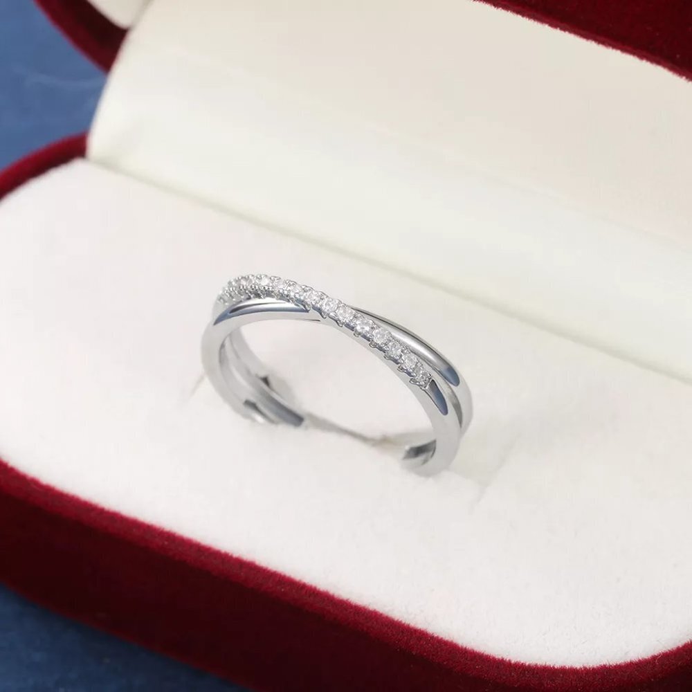 Trendy Advanced Texture 925 Silver Plated CZ Ring, FB16FA1151